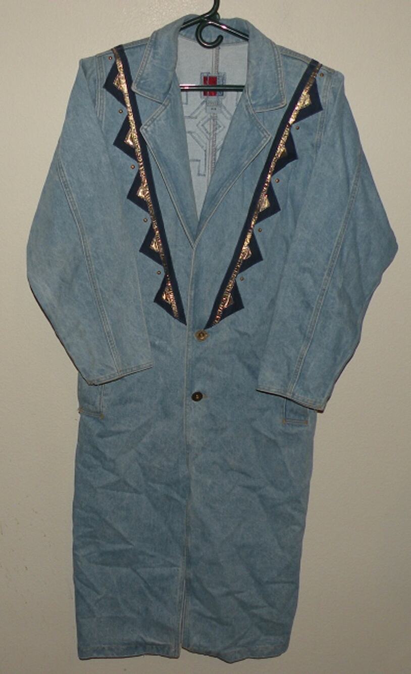 Vtg 80s Sun Belt Denim Womens P/S Long Jeans Jacket Duster Trench Coat Southwest